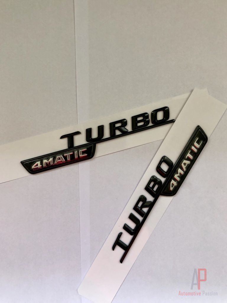 MERCEDES-BENZ GLOSS BLACK TURBO/4MATIC SIDE WING BADGE SET