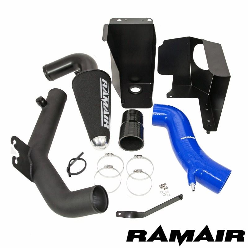 RAMAIR – Performance Cone Air Filter & Heatshield Induction Kit – Ford Fiesta 1.6 ST180 Ecoboost with Blue Intake Hose & Crossover Pipe
