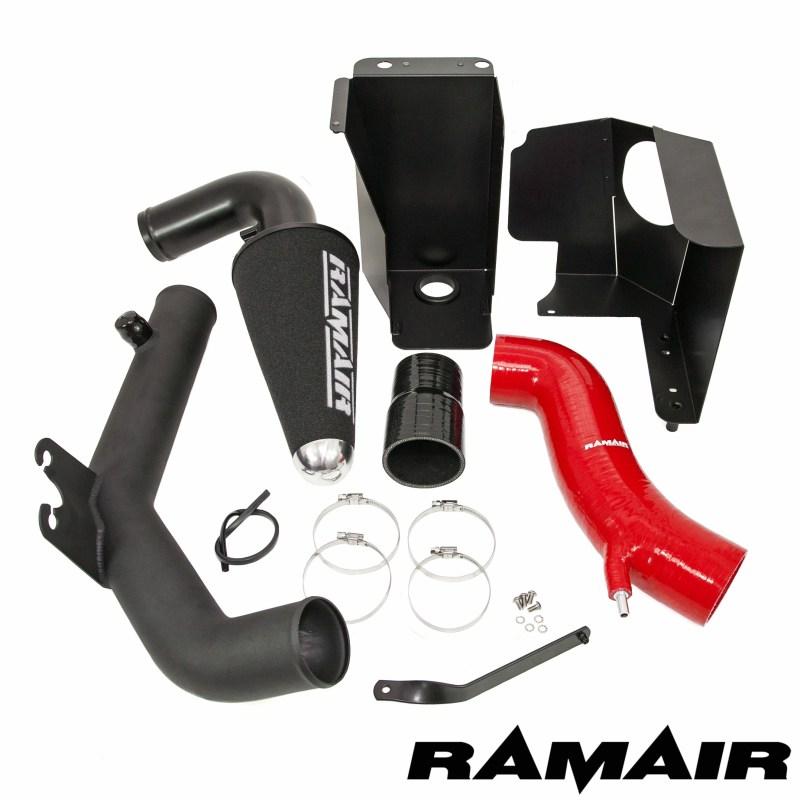 RAMAIR – Performance Cone Air Filter & Heatshield Induction Kit – Ford Fiesta 1.6 ST180 Ecoboost with Red Intake Hose & Crossover Pipe