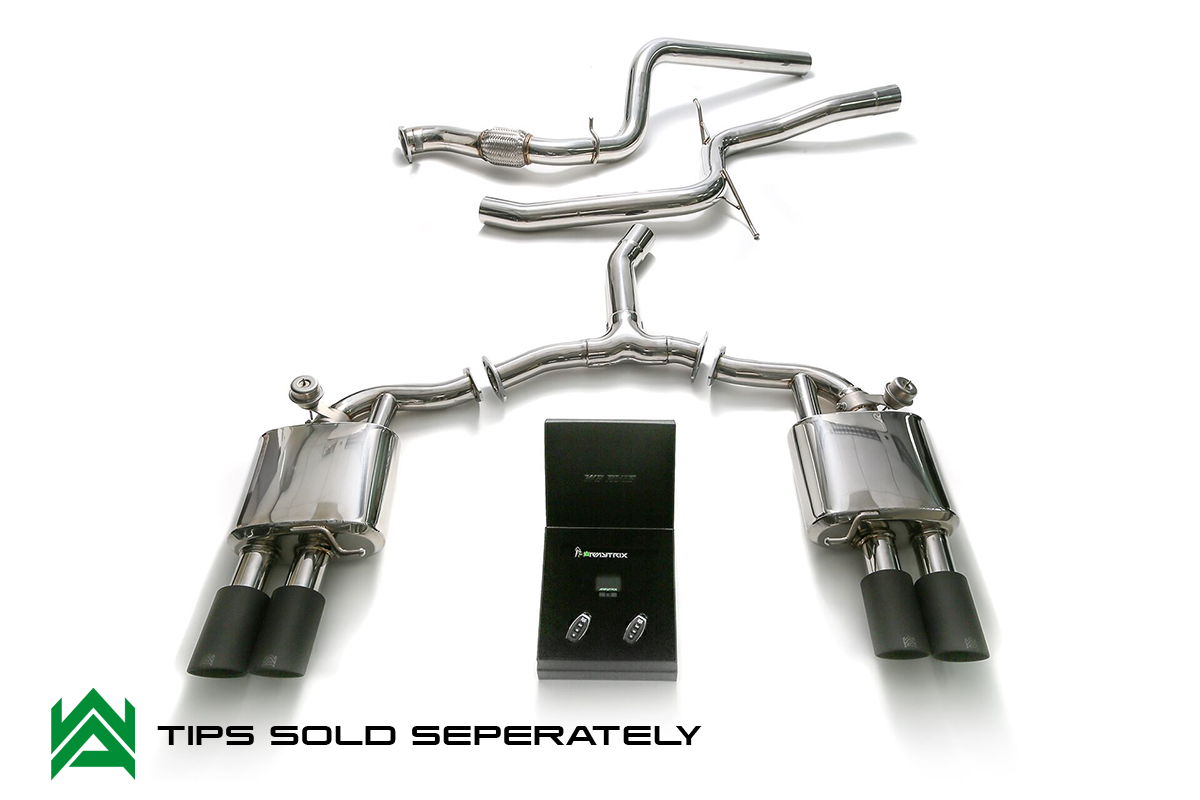 Armytrix – Stainless Steel Front pipe + Mid pipe + Y-pipe + Valvetronic mufflers + Wireless remote control kit for AUDI A4 B9 20 TFSI AVANT