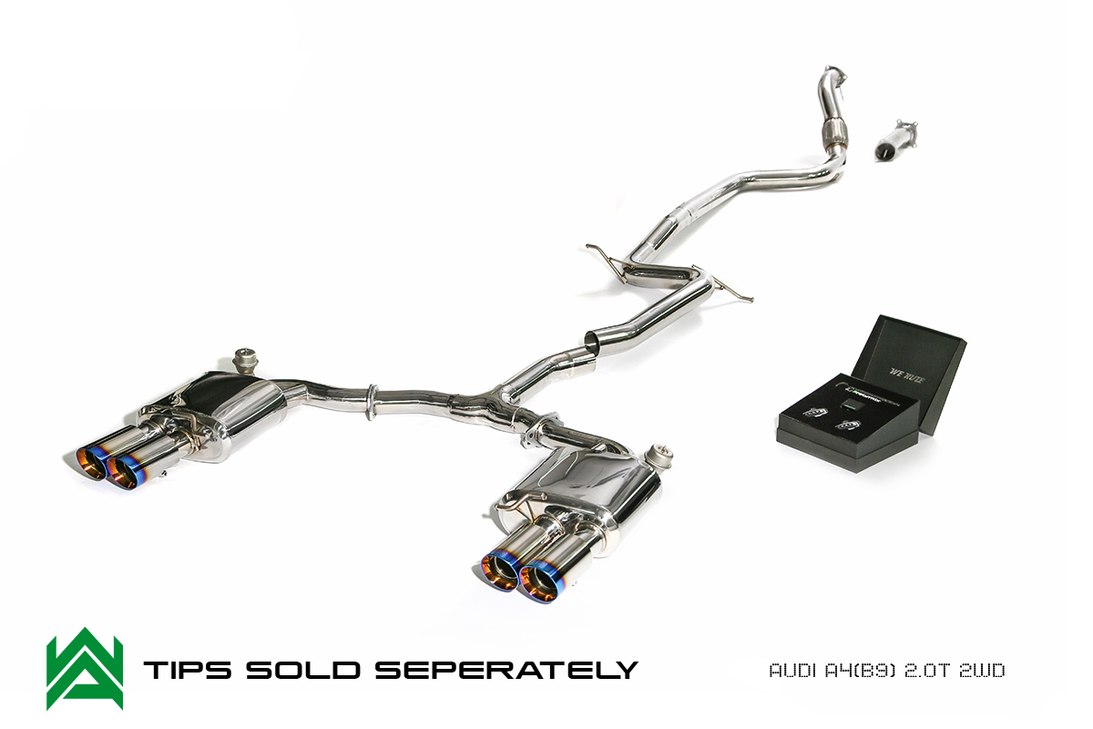 Armytrix – Stainless Steel Front pipe + Mid pipe + Y-pipe+ Valvetronic mufflers + Wireless remote control kit for AUDI A5 B9 20 TFSI SPORTBACK