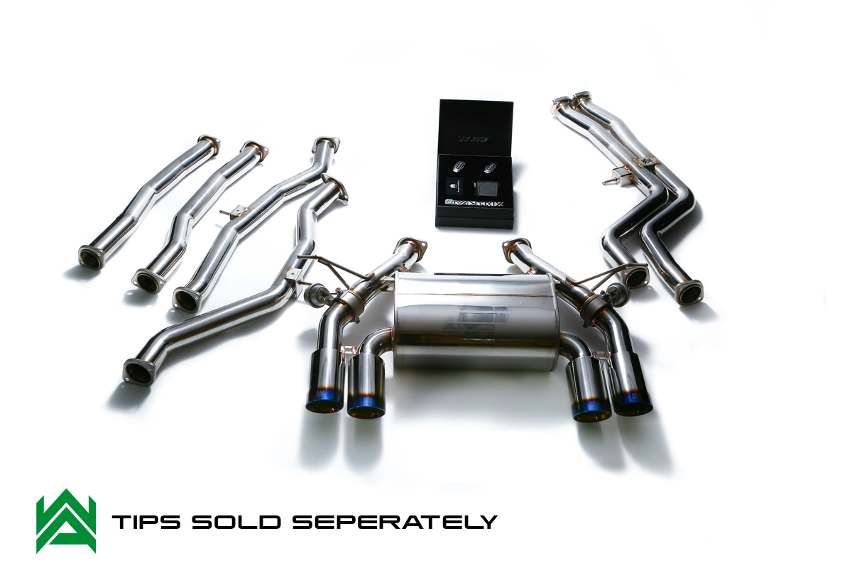 Armytrix – Stainless Steel De-drone Front pipe + Mid pipe sec 1 (L and R) + Mid pipe sec 2 (L and R) + Valvetronic mufflers + Wireless remote control kit for BMW 4 SERIES F82 M4