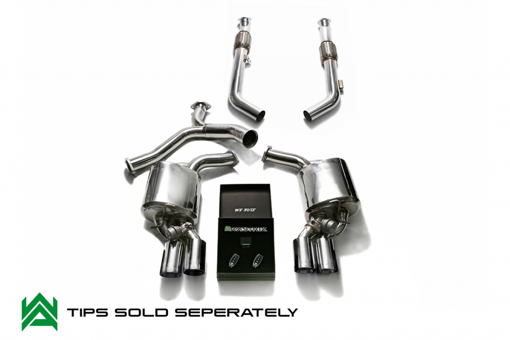 Armytrix – Stainless Steel Front pipe (L and R) + Front Y-pipe + Mid Y-pipe + Valvetronic Muffler (L and R) + Wireless Remote Control Kit (fits BRABUS quad rear diffuser before facelift) for MERCEDES-BENZ C-CLASS S205 C43 AMG