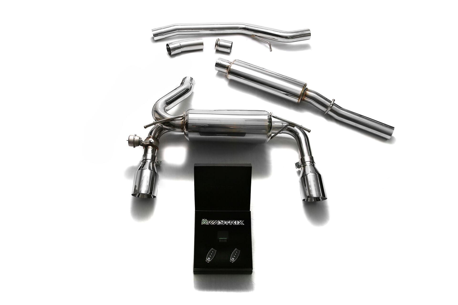 Armytrix – Stainless Steel Front pipe + Mid pipe + muffler + tail pipe section with valve + Wireless remote control kit for FORD FOCUS MK3 23L RS