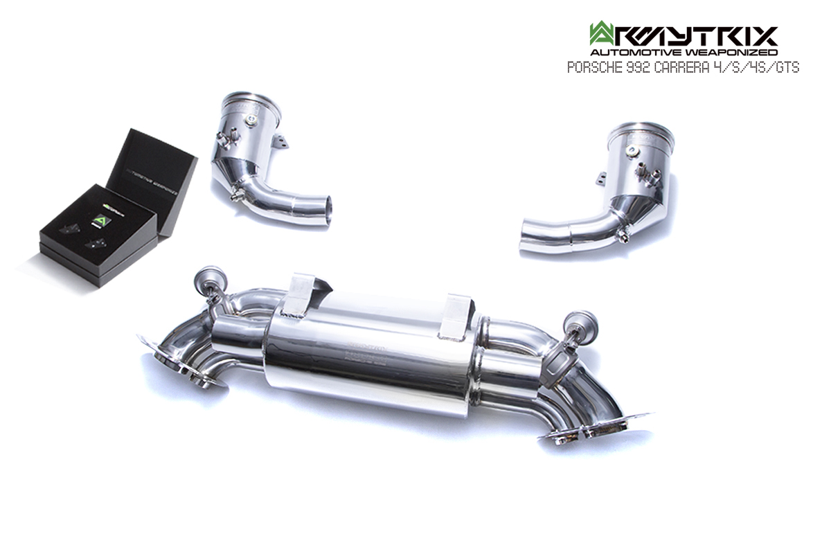 Armytrix – Stainless Steel De-catted pipe with cat simulator + Valvetronic Muffler + WirelessRemote Control Kit for PORSCHE 911 992 30L