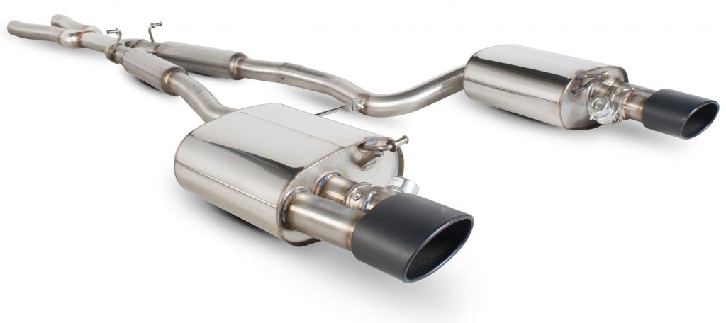 Scorpion Exhausts Audi RS4 4.2 V8 B7  2006 2008 Resonated cat-back system with vacuum valves – EVO Ceramic Tips