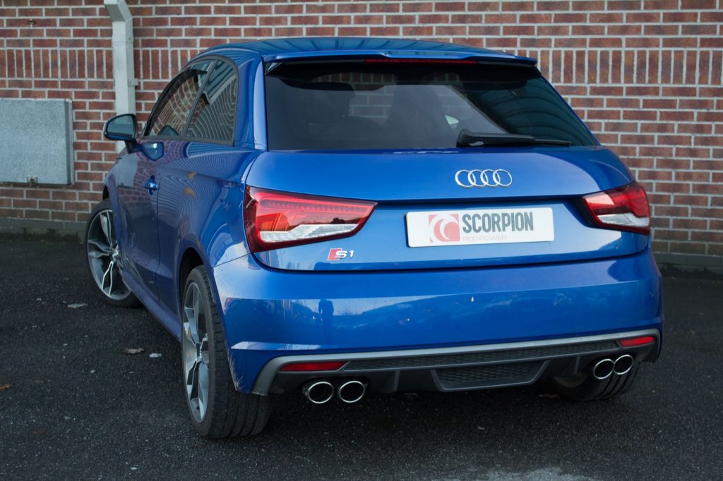 Scorpion Exhausts Audi S1 2.0 TFSi Quattro 2014 2018 Resonated cat-back system with electronic valves – Monaco (quad) Tips