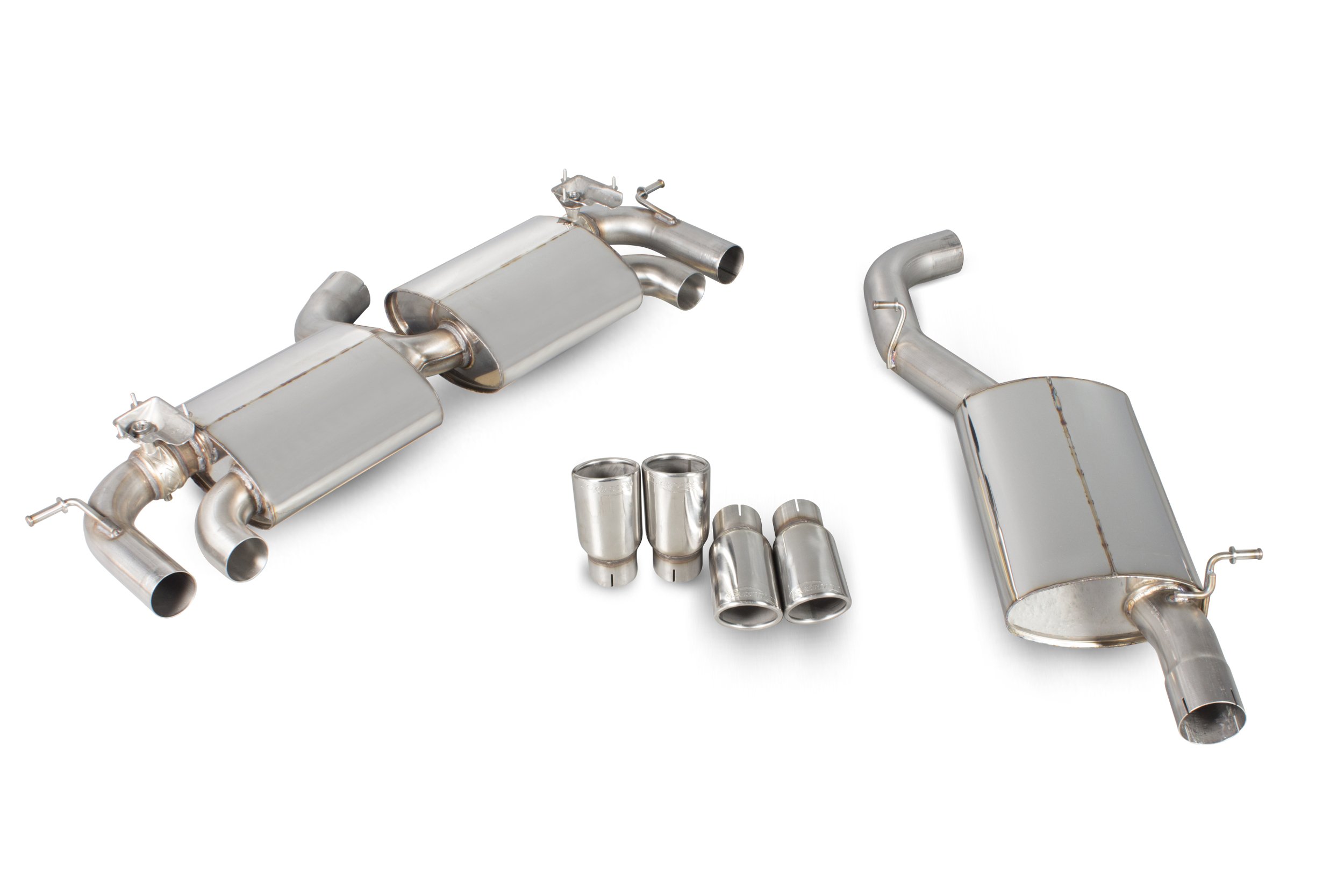 Scorpion Exhausts Volkswagen Golf MK7 R 2014 2016 Resonated cat-back system with electronic valves – Monaco (quad) Tips