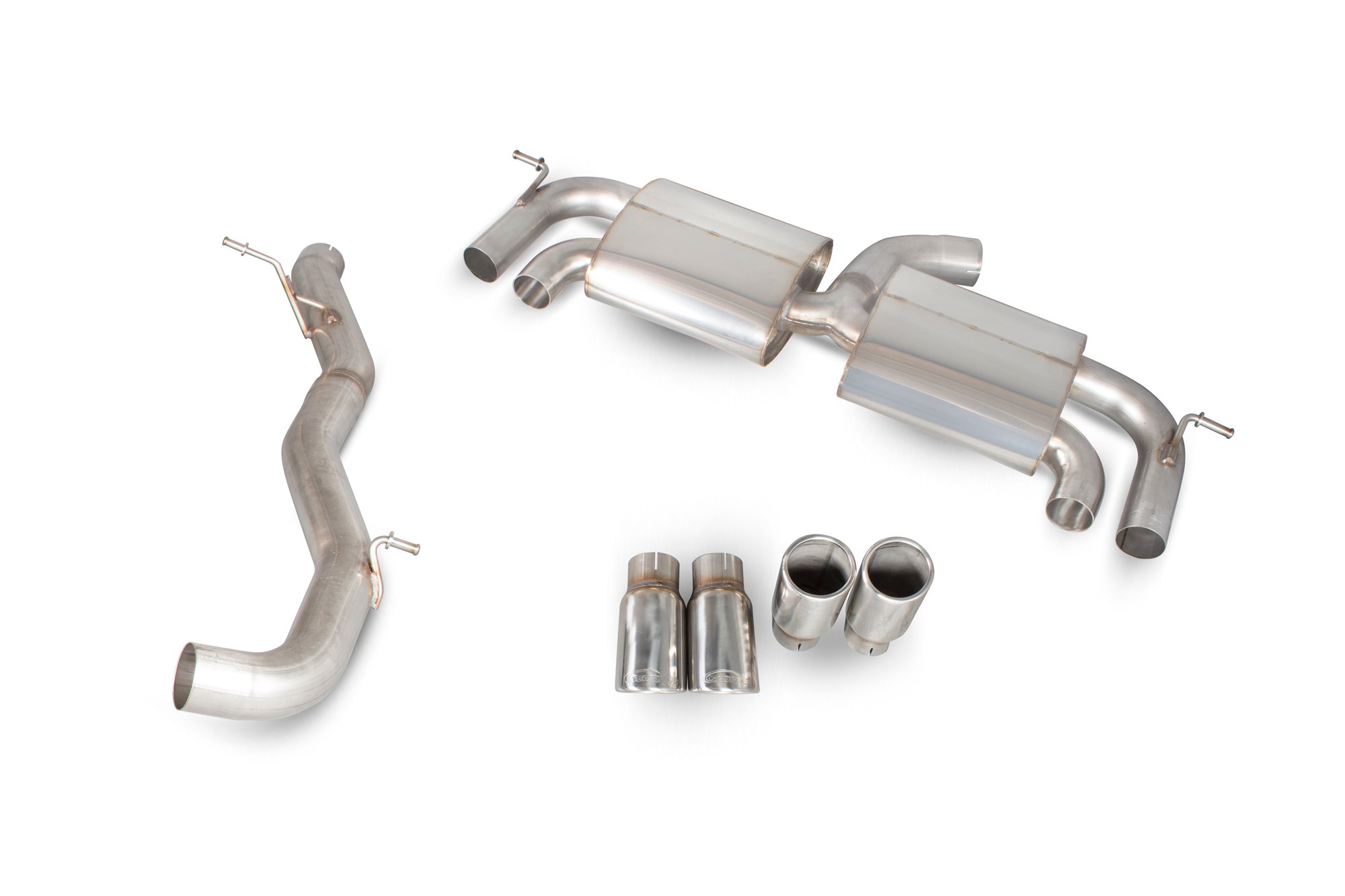Scorpion Exhausts Volkswagen Golf MK7 R 2014 2016 Non-resonated cat-back system with no valves – Monaco (quad) Tips