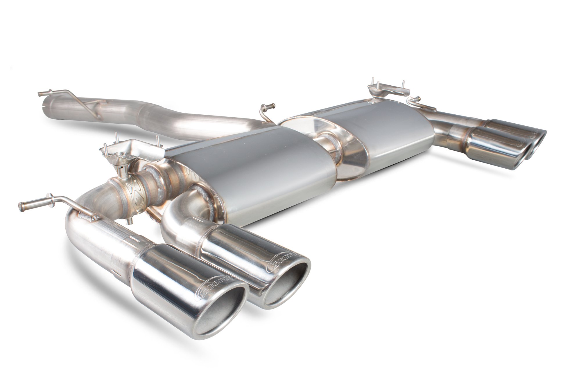 Scorpion Exhausts Volkswagen Golf MK7 R 2014 2016 Non-res cat-back system with electronic valves – Monaco (quad) Tips