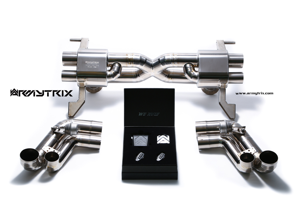 Armytrix – Titanium X pipe mufflers + Valvetronic tailpipe section (L and R) + Wireless remote control kit for AUDI R8 42 52 FSI COUPE