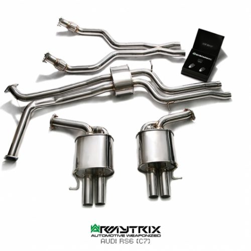 Armytrix – Stainless Steel Front Y pipe + Link pipe + Mid pipe with resonator + Valvetronic mufflers (L and R) + Wireless remote control kit for AUDI S6 C7 40 TFSI AVANT