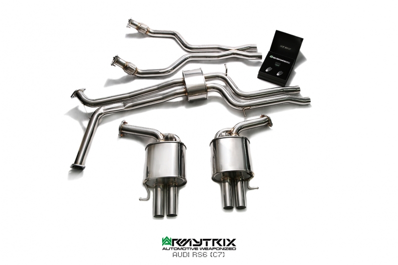 Armytrix – Stainless Steel Front Y pipe + Link pipe + Mid pipe with resonator + Valvetronic mufflers (L and R) + Wireless remote control kit for AUDI RS6 C7 40 TFSI AVANT
