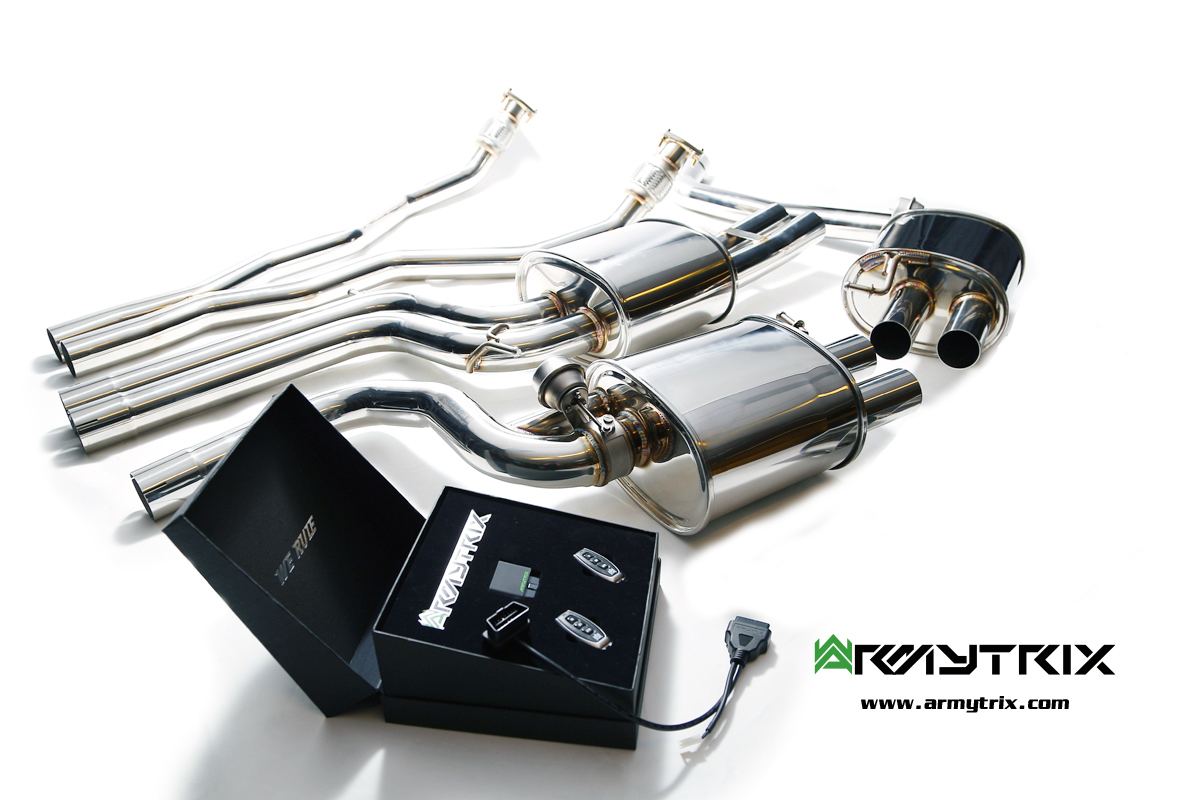 Armytrix – Stainless Steel Front Y pipe + Mid pipe with resonator + Valvetronic mufflers (L and R) + Wireless remote control kit for AUDI S5 B8 42 FSI COUPE