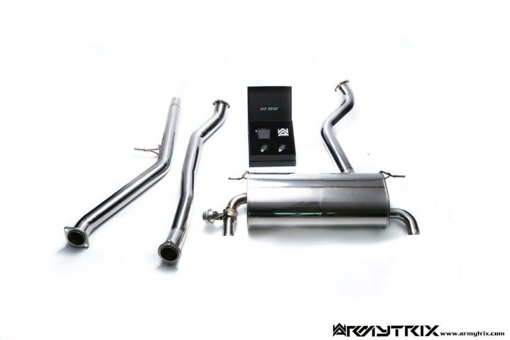 Armytrix – Stainless Steel Front pipe (universal pipe style) + Mid pipe + Valvetronic mufflers + Wireless remote control kit for BMW 4 SERIES F32 428I