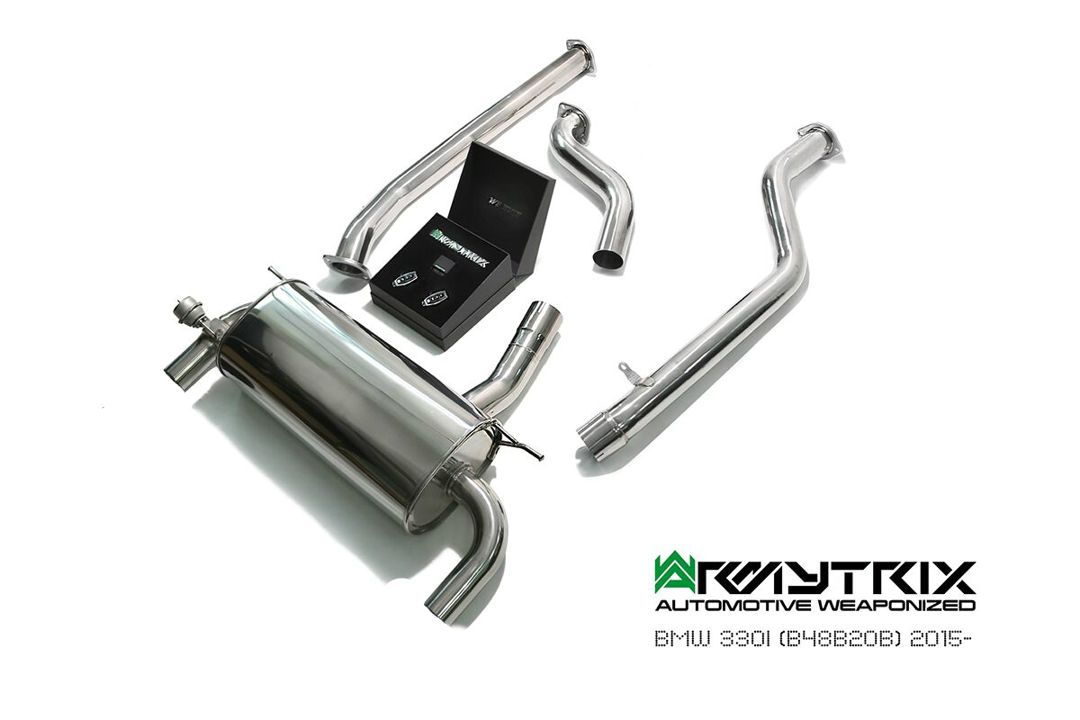 Armytrix – Stainless Steel Front pipe + Mid pipe 1 + Mid pipe 2 + Link pipe + Valvetronic mufflers + Wireless remote control kit for BMW 3 SERIES F34 320I
