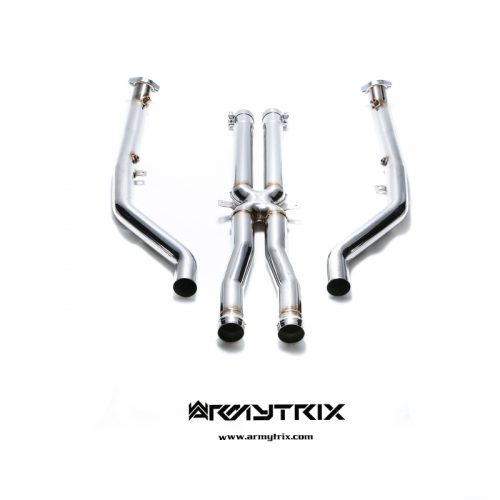 Armytrix – Stainless Steel High-flow performance decatted front pipe with cat simulator (L+R) + X-pipe for BMW 3 SERIES E90 M3