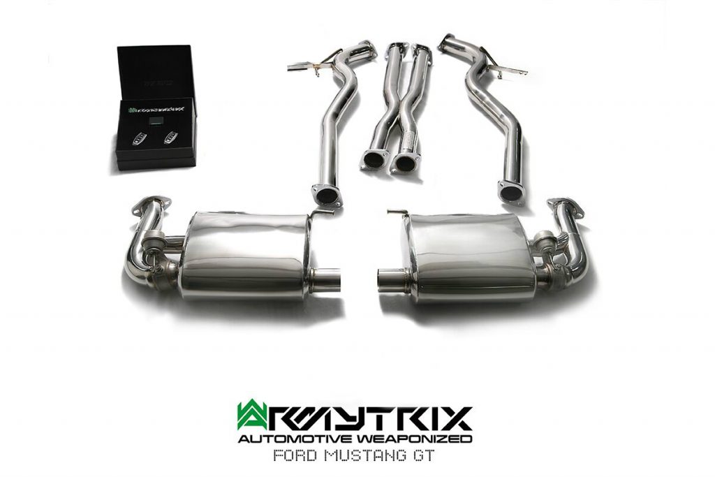 Armytrix – Stainless Steel X-pipe + Mid pipe (L and R) + Valvetronic Muffler (L and R) + Wireless remote control kit for FORD MUSTANG GT MK6 50L COUPE