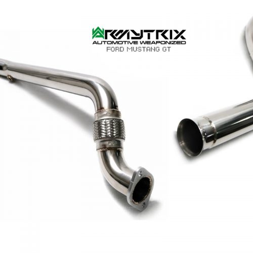 Armytrix – Stainless Steel High-Flow Performance Decatted Pipe with Cat-simulator (R) + Link pipe (L) for FORD MUSTANG GT MK6 50L COUPE