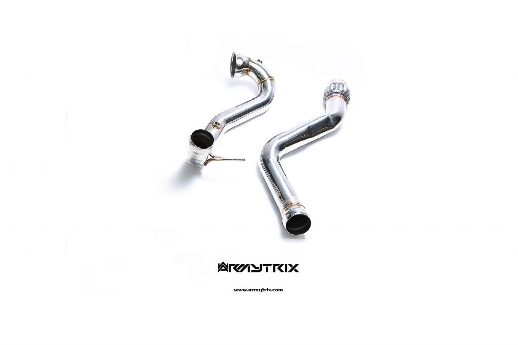 Armytrix – Stainless Steel High-flow performance decatted downpipe with cat simulator + link pipe for MERCEDES-BENZ A-CLASS W176 A45 AMG