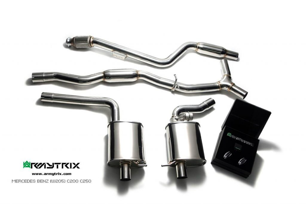 Armytrix – Stainless Steel Front-pipe + Mid-pipe + Valvetronic Muffler (L and R) + Wireless Remote Control Kit for MERCEDES-BENZ C-CLASS W205 C250