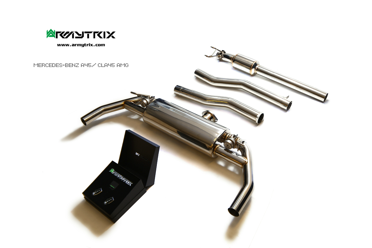 Armytrix – Stainless Steel Front pipe + mid pipe sec 1 + mid pipe sec 2 + Valvetronic muffler + Wireless remote control kit for MERCEDES-BENZ CLA C117 CLA45 AMG