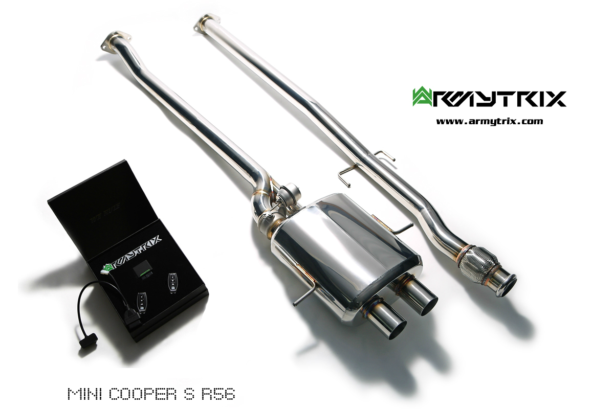 Armytrix – Stainless Steel Front pipe + Mid pipe + Valvetronic muffler + Wireless remote control kit for MINI COOPER S R58 16L