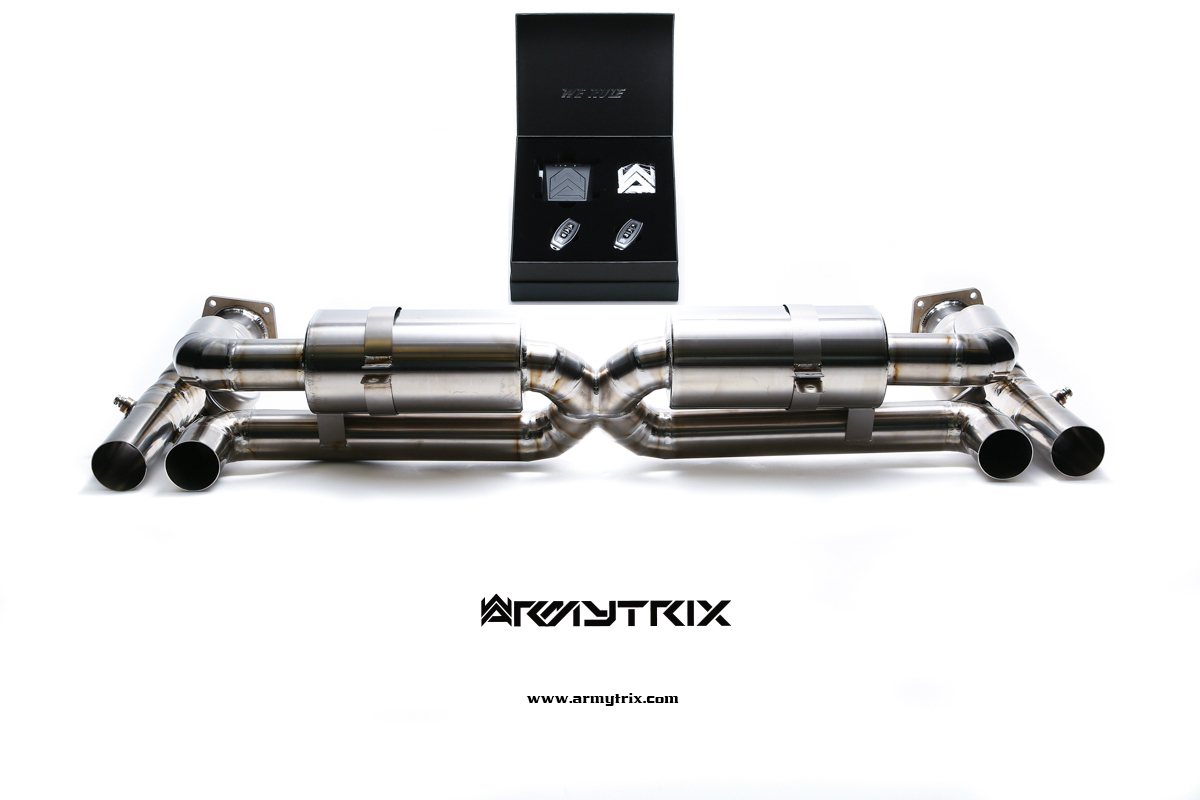 Armytrix – Titanium High-flow Performance De-catted Pipe with Valvetronic X Muffler + Wireless Remote Control Kit for PORSCHE 911 997 MK1 36L TURBO