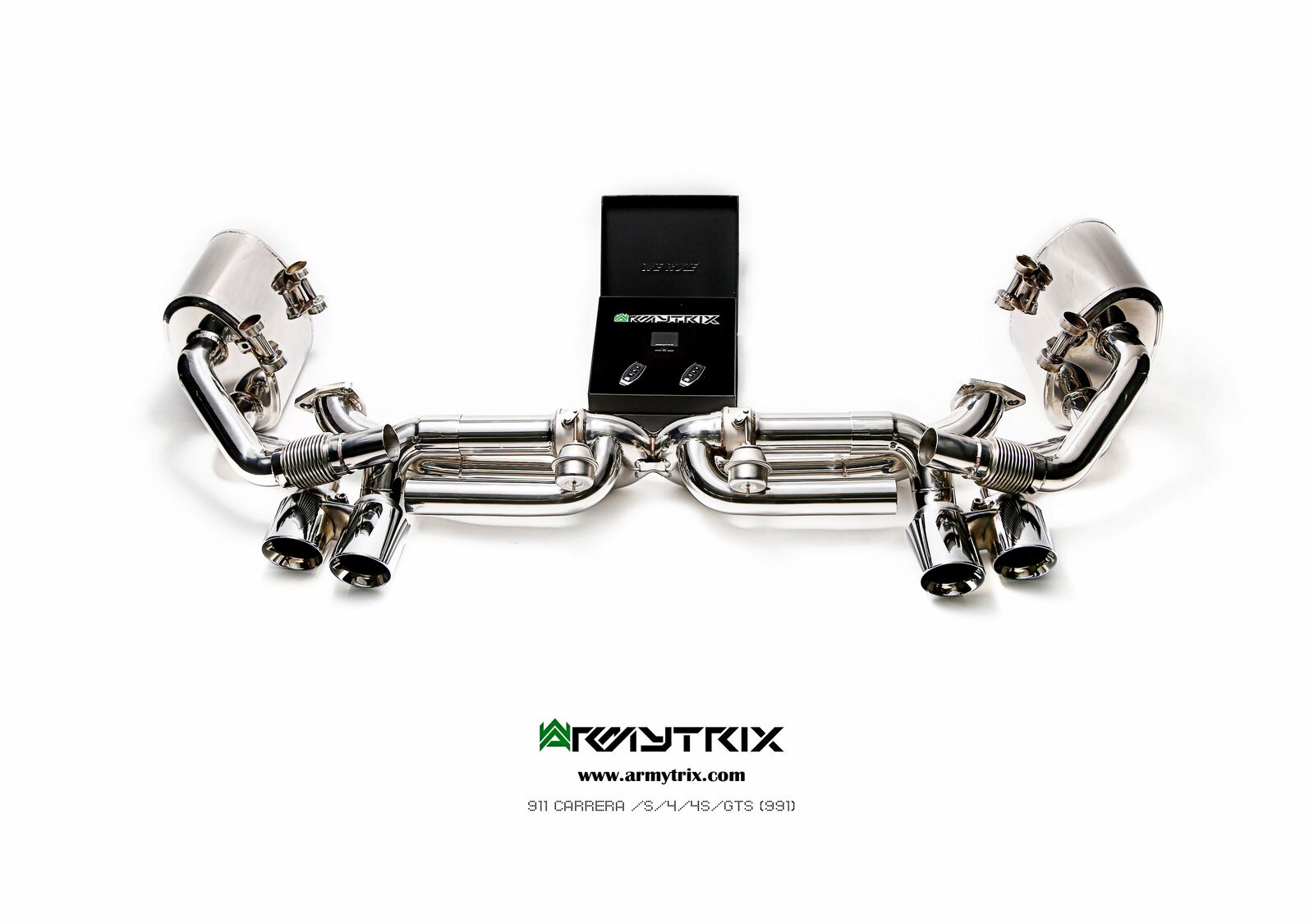 Armytrix – Stainless Steel X-pipe + Valvetronic Muffler (L and R) + Link pipe + Wireless Remote Control Kit for PORSCHE 911 991 MK1 34L CARRERA