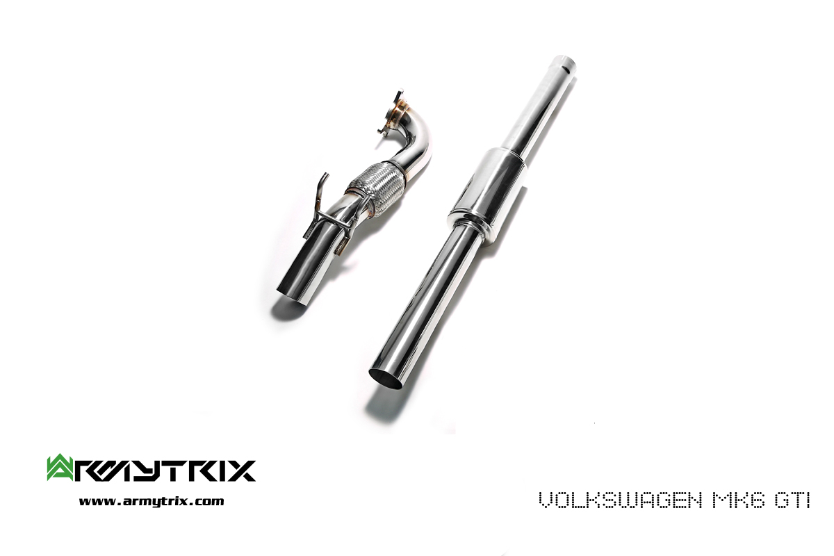 Armytrix – Stainless Steel High-flow performance decatted downpipe + Secondary downpipe with cat simulator (76mm) for VW GOLF MK6 20 TSI GTI