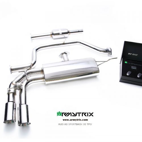 Armytrix – Stainless Steel Front pipe with resonator + mid-pipe + Valvetronic mufflers + Wireless remote control kits for AUDI A3 8V 14 TFSI