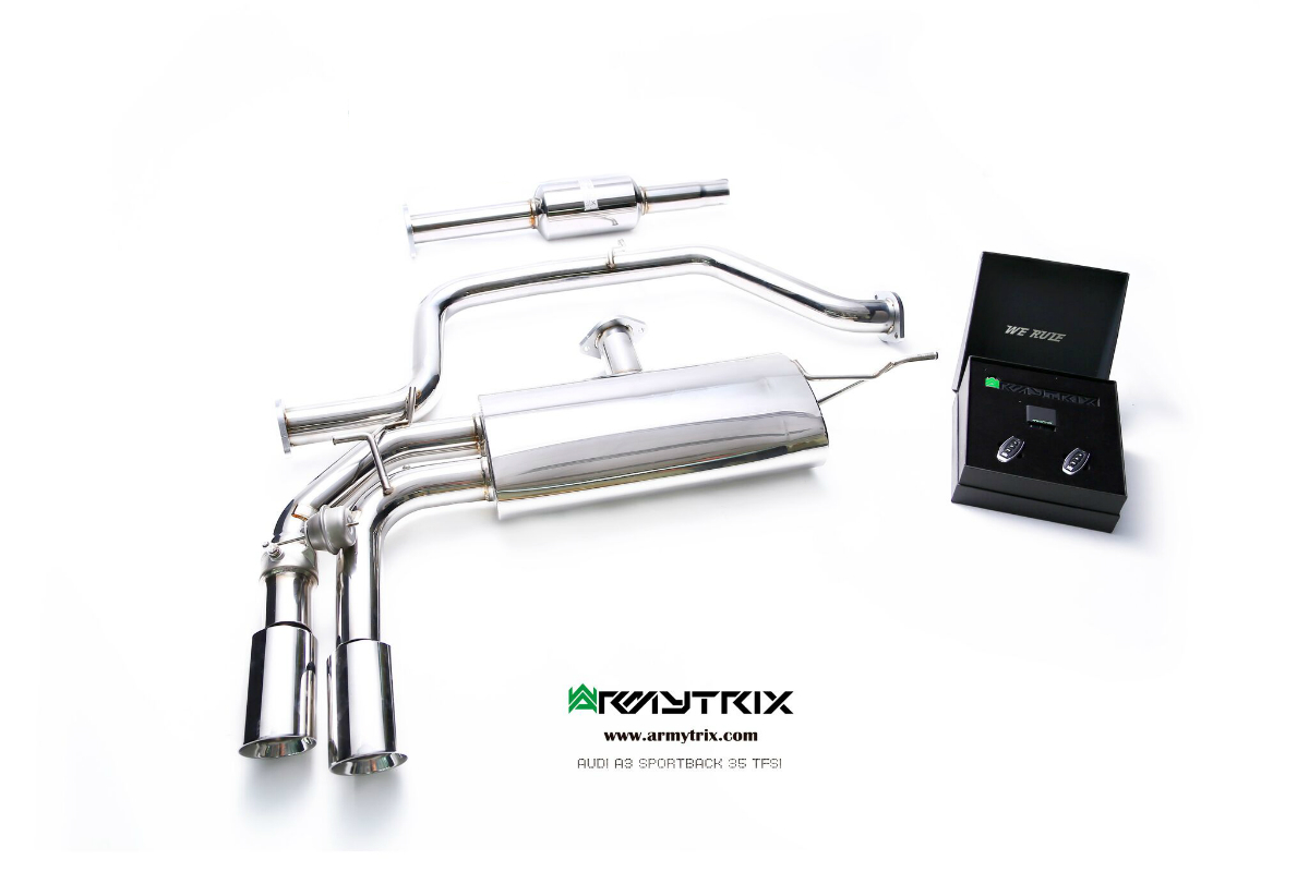 Armytrix – Stainless Steel Front pipe with resonator + mid-pipe + Valvetronic mufflers + Wireless remote control kits for AUDI A3 8V 14 TFSI