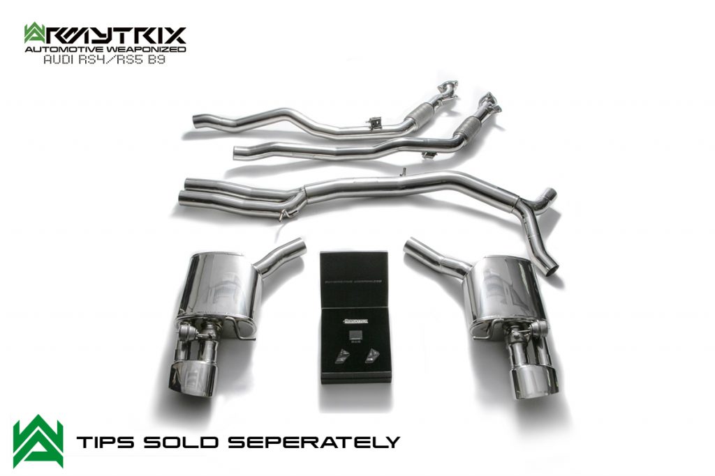 Armytrix – Stainless Steel Front pipe + mid pipe w/ resonator+ mid pipe + valvetronic muffler (L + R) + Wireless remote control kit for AUDI RS4 B9 29 TFSI AVANT