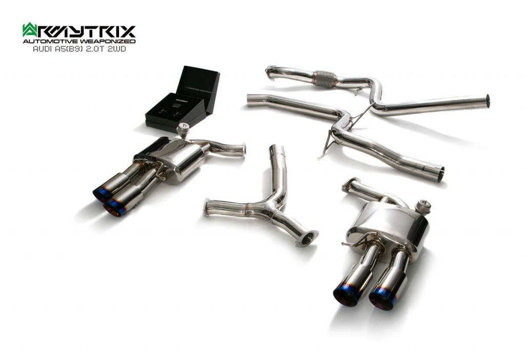Armytrix – Stainless Steel Front pipe + Mid pipe + Y-pipe+ Valvetronic mufflers + Wireless remote control kit for AUDI A5 B9 20 TFSI COUPE