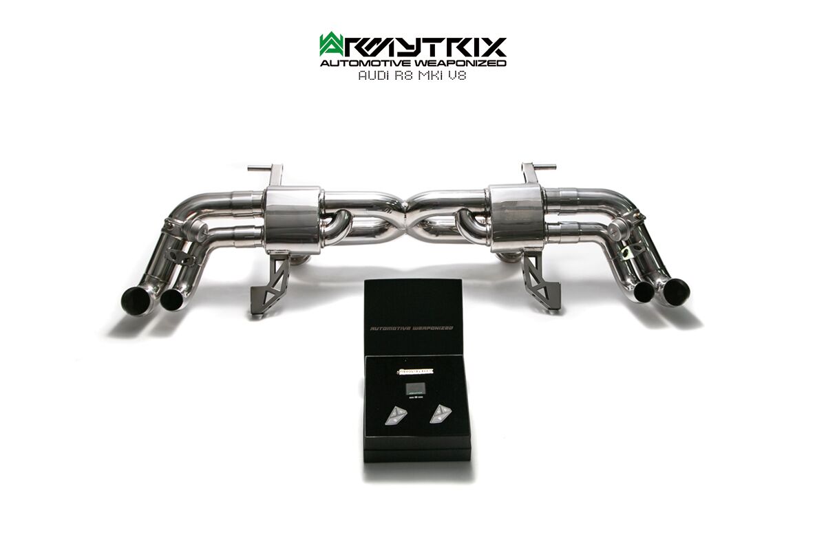 Armytrix – Stainless Steel X pipe mufflers + Valvetronic tailpipe section (L and R) + Wireless remote control kit for AUDI R8 42 42 FSI COUPE