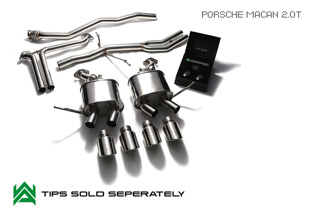 Armytrix – Stainless Steel Front pipe + Mid-pipe (sec 1 and sec 2) + Valvetronic Muffler (L and R) + Wireless Remote Control Kit for PORSCHE MACAN 95B 20L